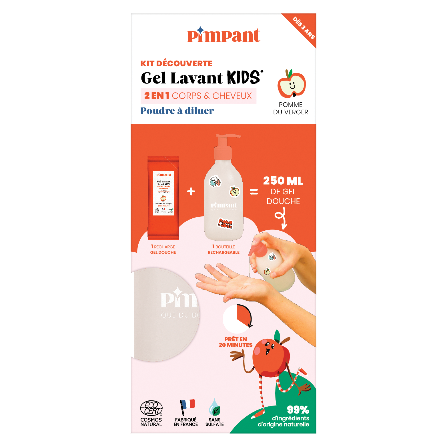 PIMPANT Kit découverte gel lavant Kids 2en1 pomme du verger