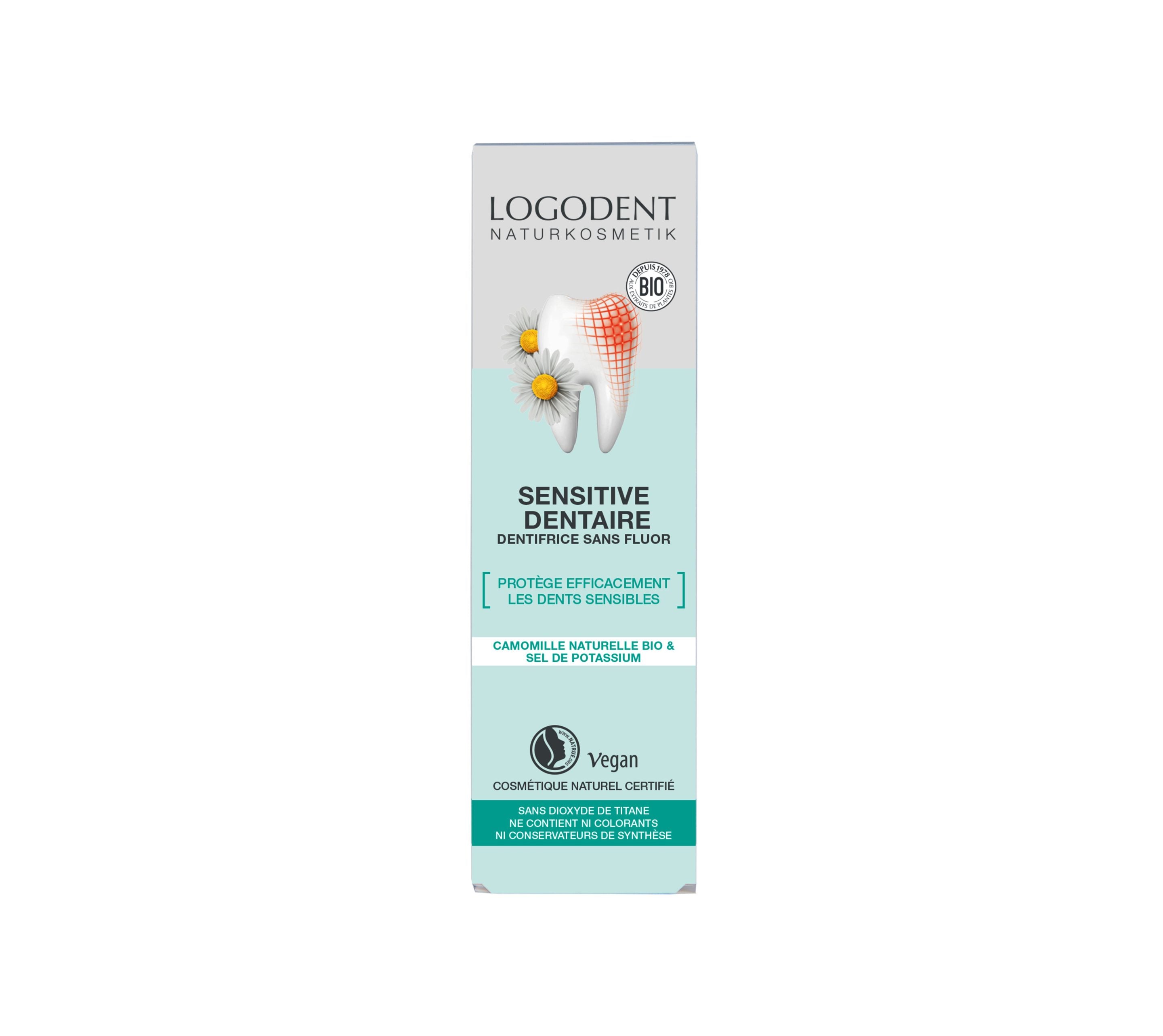 LOGONA Pâte dentifrice Sensibilité Dentaire sans fluor 75ml | BLEUVERT