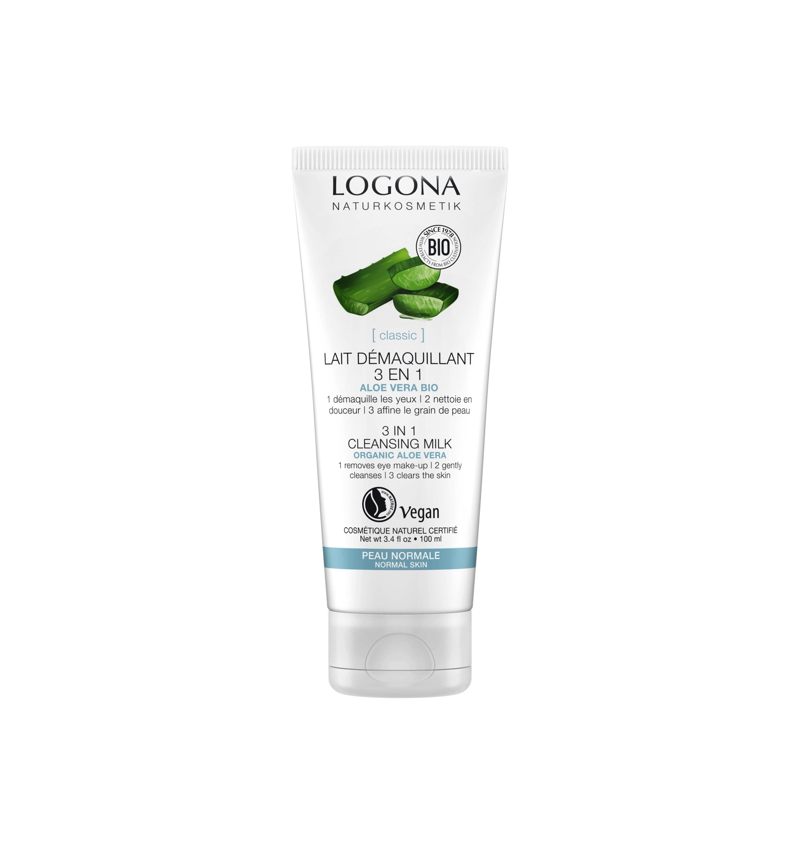 LOGONA Lait démaquillant 3en1 aloe vera 100ml | BLEUVERT