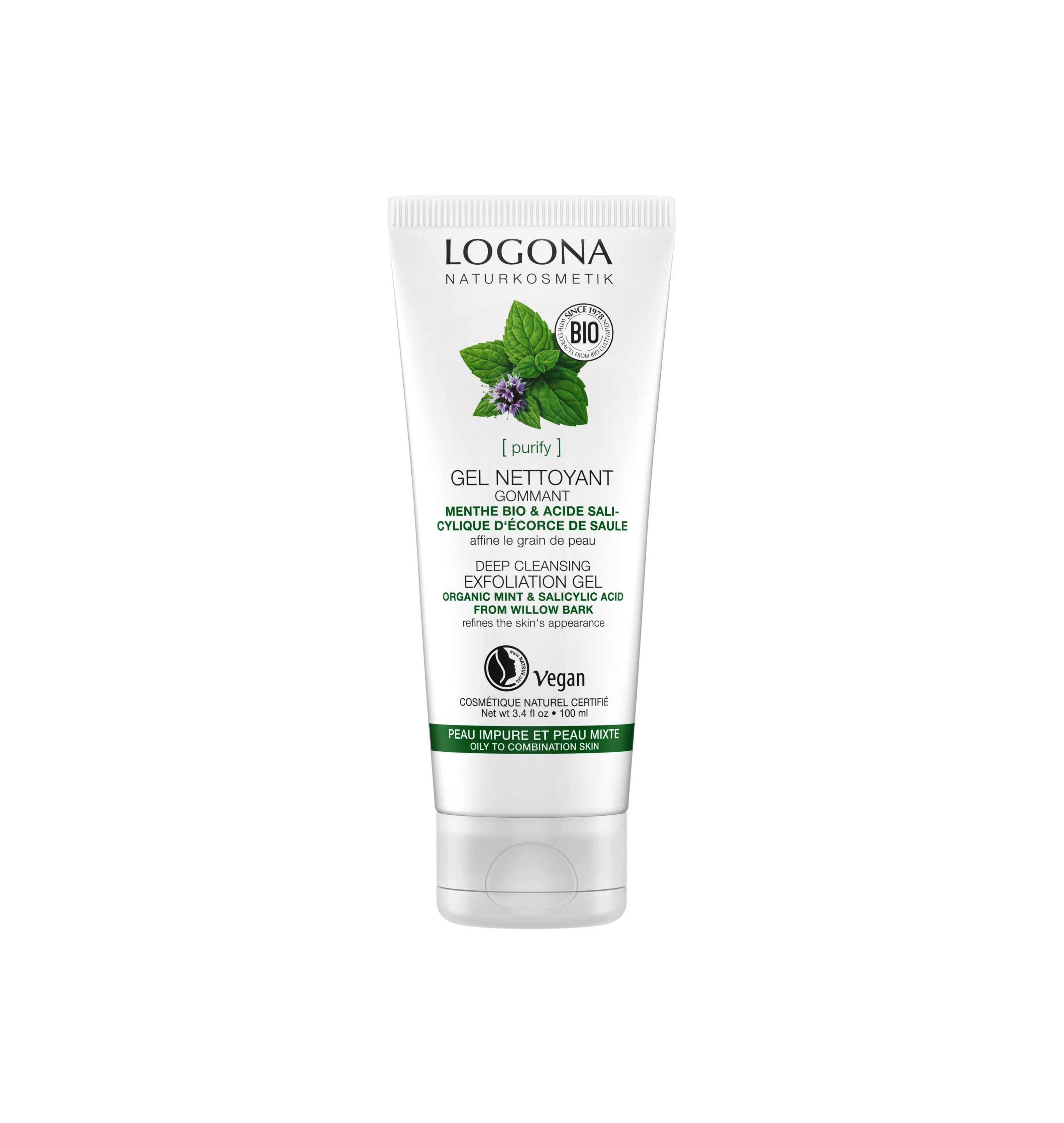 LOGONA Gel gommant menthe acide salicylique 100ml | BLEUVERT