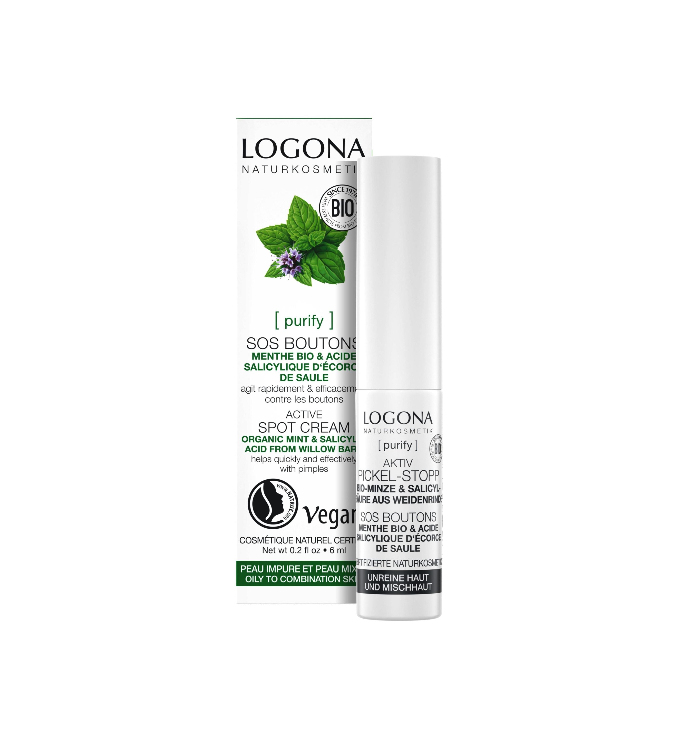 LOGONA SOS boutons menthe acide salicylique 6ml | BLEUVERT