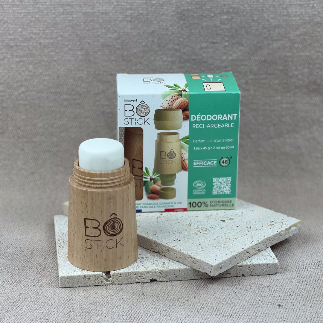 BÔ Nouvelle formule - Duo applicateur en bois et déodorant solide lait d'amandier