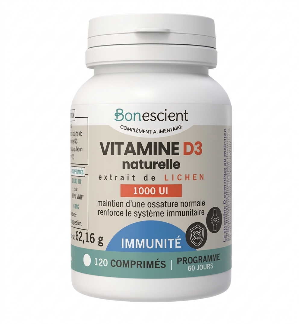BONESCIENT - Vitamine D3 Naturelle Extrait de Lichen 1000 UI (120 comprimés)