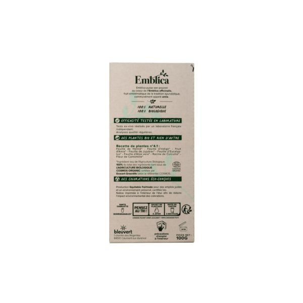 EMBLICA Coloration végétale 4.1 châtain glacé 100g | BLEUVERT